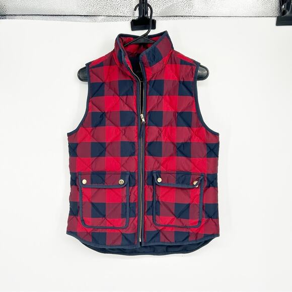 J. Crew Red & Blue Buffalo Plaid Down Filled Quilted Puffer Vest Size Small - Picture 1 of 9